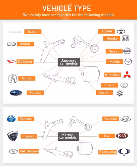 Piezas de repuesto de coche Eep, amortiguador trasero delantero para Toyota, Honda, Mazda, Nissan, Mitsubishi, Hyundai, cubierta 95%, modelo de coche japonés
